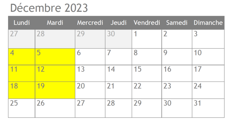 Calendrier Décembre Formation Ecrivain public