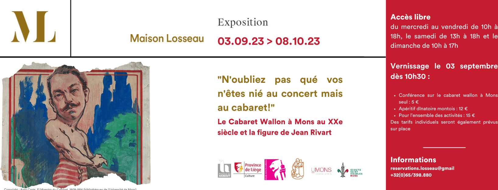 Visuel de l'exposition sur le cabaret wallon et Jean Rivart